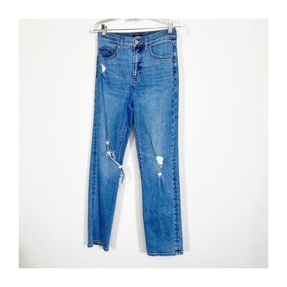 Express Jeans Womens Modern Straight Super High Rise Distressed Jeans Size 2 - Picture 1 of 8
